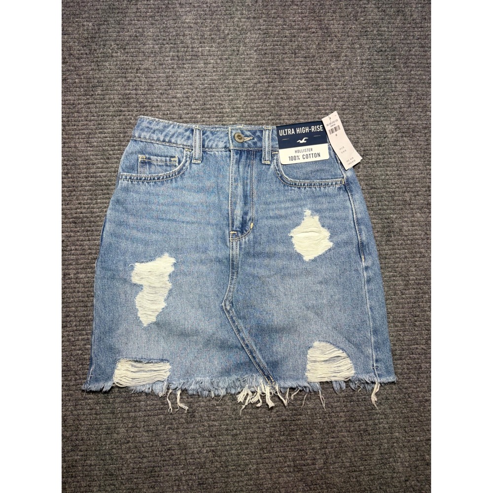 Hollister Ultra High-Rise Distressed Denim Mini Skirt Light Wash Size 00 W23 NWT
